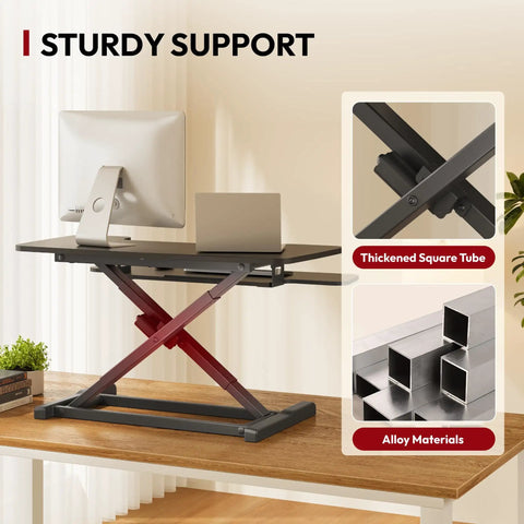 Sanodesk 35 Inch Electric Height Adjustable Standing Desk Converter Riser with sturdy support and alloy materials, ideal for home office.