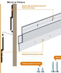 Diagram of Heavy Duty Aluminum French Cleat Picture And Mirror Hanger Kit 12 Inch with brackets and screws for installation.