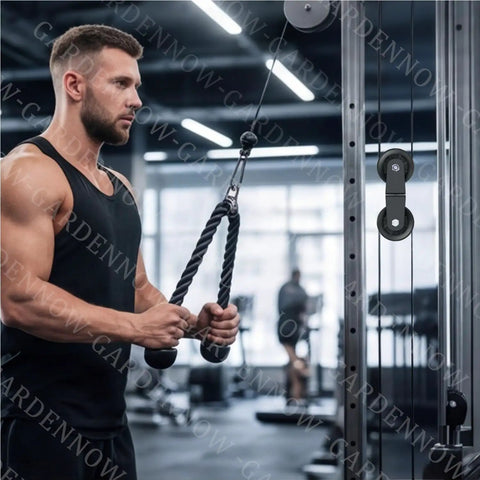 Dual Swivel Pulleys With 360 Degree Rotation For Home Gym Cable Machines, Double Nylon Roller Wheel, Silent Bearing Swivel Groove, Pull Down Attachment, Built To Last Heavy Duty Pulley System For Weight Lifting mounted on cable machine