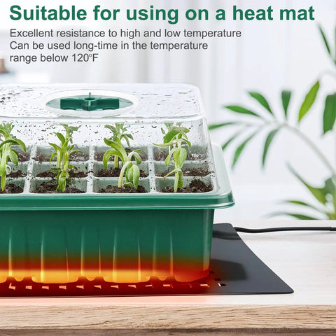 120 Cell Seed Starter Tray Kit With Humidity Dome for seedlings on heat mat with plants indoors