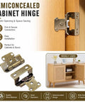 Semiconcealed cabinet hinge on wood, showcasing firm and secure connection, easy installation, and versatile usage on furniture.