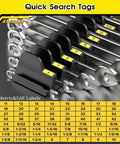 Magnetic Wrench Organizer Set For Tool Box, 50-Piece Modular Wrench Holder With Metric And SAE Labels, shown in use.