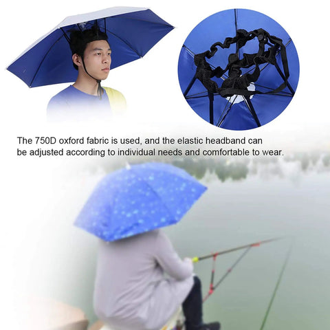 Raindrops Purple Umbrella Hat With Adjustable Fit For Outdoor Vibes, Sun Protection Cap shown worn fishing with elastic headband.
