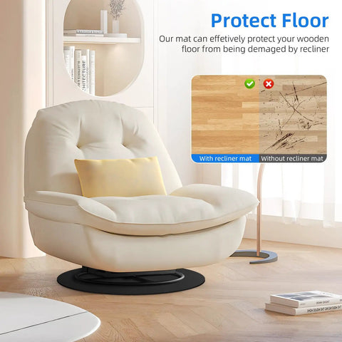 Round Anti Slip Rubber Furniture Pads For Recliners And Swivel Chairs That Protect Hardwood And Tile Floors, shown under a chair.
