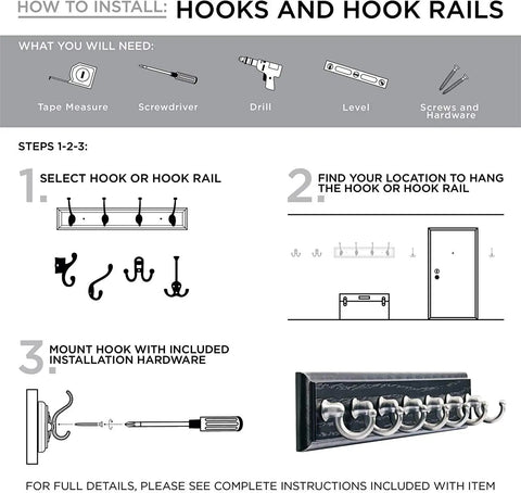 Installation guide for Wall Mounted Coat Rack With Six Decorative Hooks 27 Inch Length Soft Iron Cocoa Finish.
