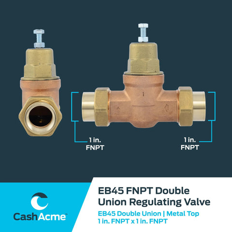 CashAcme EB45 double-union pressure regulating valve, copper body with 1 in FNPT female ends and metal top