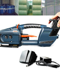 Automatic Electric Strapping Machine With Hot Melt Welding Seal And Rechargeable Battery For No Sweat Carton Boxing, handheld design and accessories.