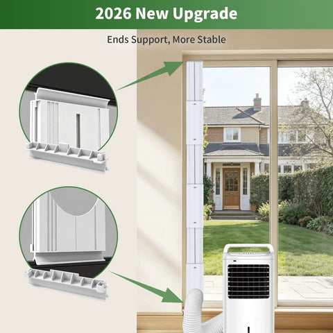 Portable AC Sliding Door Vent Kit With 4 In 1 Coupler And Filter, Fits 5.1 To 5.9 Inch Exhaust Hose, Adjustable From 16 To 90 Inches displayed in use