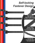 Assorted Black Zip Ties Kit With Five Sizes 4, 6, 8, 10, 12 Inches, 100 Pieces Each Size, 500 Pack For Electronics Cabling shown securing cables.