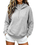 Cozy Comfy Fleece Half Zip Hoodie For Women Oversized Cute Sweatshirt In Grey with wind-blocking collar and pocket