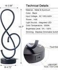 Dope Musical Note Modern Table Lamp With USB Port LED Bedside Nightstand Light Touch Dimmable Stepless Control Black Matte