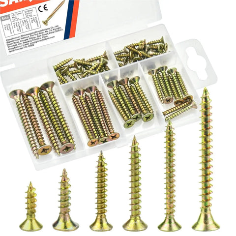 Assorted High Hardness Phillips Drive Flat Head Wood Screws With Coarse Threads For Strong Wood To Wood Joints Dual End Locking