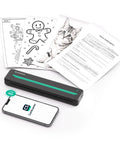 Super Slick Portable Wireless Thermal Printer Zero Hassle 300 Dpi Resolution Prints On Phones And Laptops Big Time Travel Essential For Quick Documents Anywhere In Matte Black Layout with printed documents and smartphone.