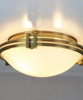 Gold 2-Light Flush Mount Ceiling Light With Milk Glass Shade, Brass Finish, Mid Century Modern Design, 12-Inch Wide Fixture