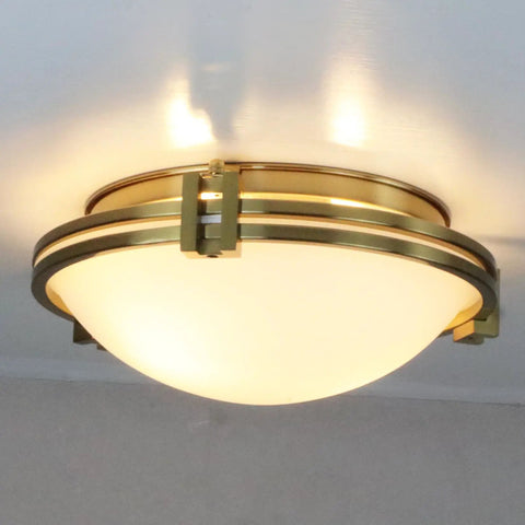Gold 2-Light Flush Mount Ceiling Light With Milk Glass Shade, Brass Finish, Mid Century Modern Design, 12-Inch Wide Fixture