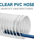 Heavy Duty Clear PVC Dust Collection Hose 2.5 Inch By 20 Foot Puncture Resistant With Carbon Steel Wire Coil, close-up view