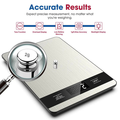 Digital Kitchen Scale With 11Lb Capacity, LCD Display, Six Unit Modes G Kg Lb Oz Ml Milk Ml, Tare Function, Stainless Steel Platform