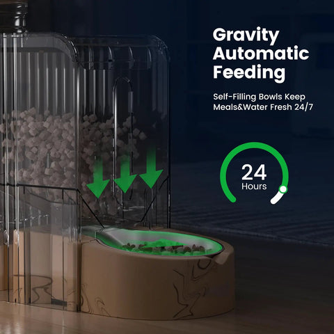 Pawsome Gravity 2 In 1 Automatic Pet Feeder And Water Dispenser 0.8 Gallon clear self-filling bowls with food and water system