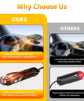 Comparison image showing 12V Portable Car Heater And Defroster Featuring Turbo 120W Fast Heating and Cooling, with superior airflow.