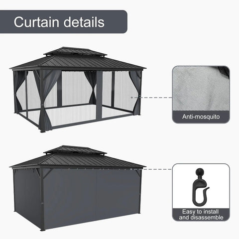 12x16 Hardtop Gazebo With Galvanized Steel Double Roof Heavy Duty Outdoor Pavilion With Netting And Curtains For Patio Backyard Deck And Lawn 192 Sq Ft Shaded Space For Dining Grilling And Lounge And Hangouts showing curtain details and installation features