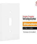 White 1 Gang Wall Plate Cover With Screws Included For Light Switch Or Outlet No Fuss Easy Install For DIY Renovations 2.75 By 4.5 Inch Clean Modern Look That Blends With Any Decor, showing front view.