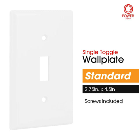 White 1 Gang Wall Plate Cover With Screws Included For Light Switch Or Outlet No Fuss Easy Install For DIY Renovations 2.75 By 4.5 Inch Clean Modern Look That Blends With Any Decor, showing front view.