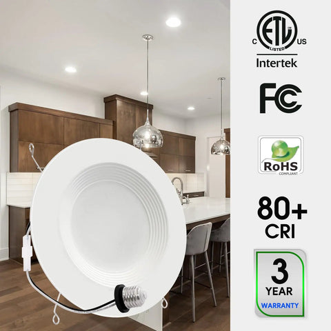 Dope Vibrant LED Recessed Can Lights 6 Inch Retrofit Downlight with Dimmable Trim shown in a modern kitchen setting.