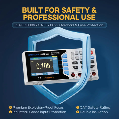 30,000 Counts True RMS Digital Multimeter with USB Data Logging, CAT II 600V, in shield for safety and professional use
