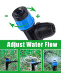 Adjustable 360 Degree Drip Emitters Sprayer For One Quarter Inch Tubing, showing adjustable water flow, 25 Piece Blue Sprayers