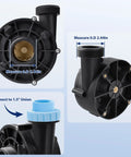 Heavy Duty Spa Hot Tub Circulation Pump Wet End Replacement Repairs LX Pump WTC50M showing connection and measurement details.