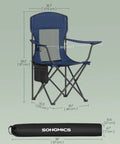 2 Pack Breathable Camping Chairs With High Back, Foldable Outdoor Seats, 330 Lb Capacity, Harbor Blue, with dimensions shown