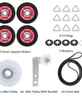 Dryer Repair Kit With 661570 Belt And 4 W10314173 Drum Rollers Plus 279640 Idler Pulley And W10837240 Bracket, parts layout
