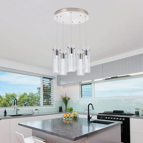 Champagne Bubble Pendant Lights 5 Light Kitchen Island Fixture with Dimmable 40W Integrated LED in modern kitchen