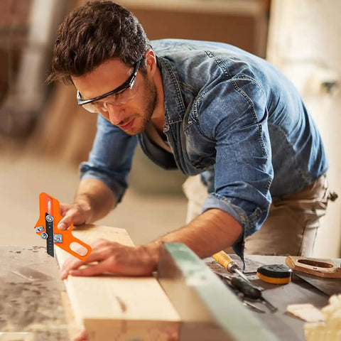 Rugged Handheld Edge Banding Trimmer With Ten Sharp Blades Hassle Free Veneer Cutter in use on wood with tools nearby.