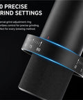 Manual Burr Coffee Grinder With 80 Adjustable Settings For Portable Espresso And French Press Brewing Built Tough showing external grind adjustment ring and settings.