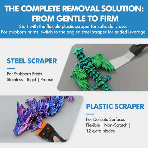 Dual Tool 3D Printer Scraper Set With Angled Metal Spatula For Getting Tough Prints Off And Flexible Plastic Scraper For Scratch Free Removal