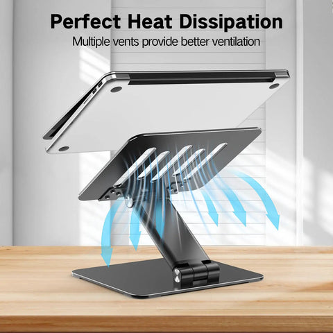 Adjustable Laptop Stand For Desk With Foldable Metal Riser And Portable Ventilated Cooling Holder showing airflow feature