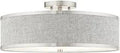 3 Light Brushed Nickel Semi Flush Ceiling Light With Grey Fabric Shade, Slick Modern Chic Fixture For Living Room Or Hallway