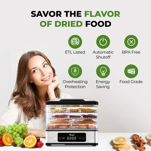Compact 5 Tray Food Dehydrator With 48 Hour Timer And Adjustable Temp Control Legit 400W Electric Food Dryer with dried fruits.