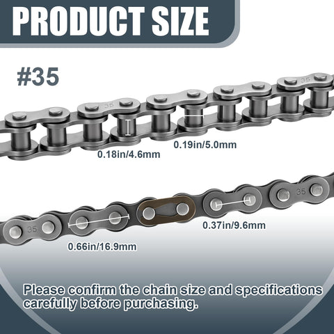 35 Roller Chain 10 Foot Kit With Chain Breaker And Five Master Links, Three Eighths Inch Pitch Carbon Steel Replacement Chain For Go Karts, Mini Bikes, Scooters, Bicycles, And General Machinery
