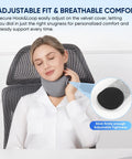 Woman using gray Ultra Compact Chin Support Travel Pillow For Petite Travelers, Portable Memory Foam Neck Pillow With Washable Velvet Cover