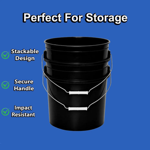5 Gallon Airtight Lid Bucket With Gasket For Food Storage Paint Pet Food And More Built Tough Heavy Duty BPA Free Plastic Durable Metal Handle With Grip Stackable And Reusable Made In USA Black 1 Pack