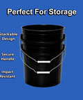Three Pack 5 Gallon Buckets With Airtight Lids And Gasket Heavy Duty Food Grade BPA Free Plastic Stackable Storage With Metal Handle For Easy Grabs Made In USA Black