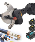 Cordless Cable Cutter With Cleaning Brush And Two Rechargeable Batteries, cutting cable, shown with batteries and charger