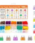100 Piece Fuses Assortment Kit Featuring Standard And Mini Blade Auto Fuses Made Of Solid Zinc Alloy To Keep Your Ride Rolling Smooth And Shield Wiring From Overloads Top Shelf Garage Gear That Truly Delivers in organized container.