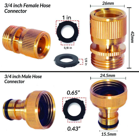 Brass Garden Hose Quick Connect Fittings Three Quarter Inch GHT Leak Proof No Rust No Breakage For Quick Watering Set