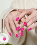 12ml Nail Gel Kit With UV Gel Polish Colors Long Lasting, bright pink nails with bottle, glossy finish
