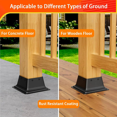 Heavy Duty 4x4 Post Base Set 10 Pack Internal 3.58x3.58 Inch Steel Brackets on concrete and wooden floors