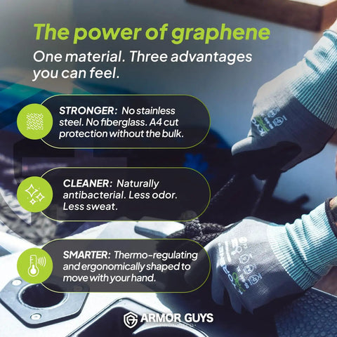 Noodle Your Hands Cut Resistant Work Gloves With Ansi A4 Toughness For Job Sites Slice Through Metal And Glass Without Breaking A Sweat Featuring Grippy Texture And Zero Bulk Flex All Day Long, showcasing graphene benefits.