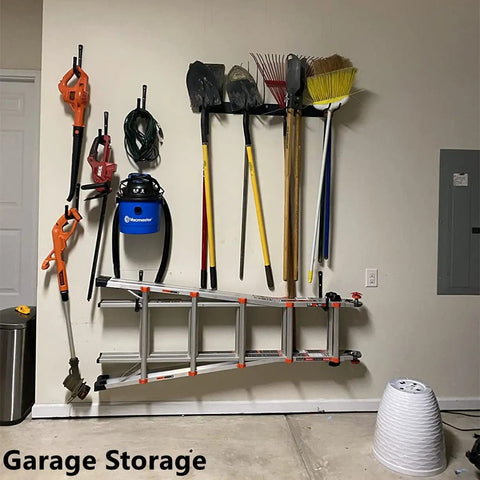 Garage storage with 8 Pack Heavy Duty Wall Mounted Ladder Hooks With 12 Inch Jumbo Arm organizing tools and equipment